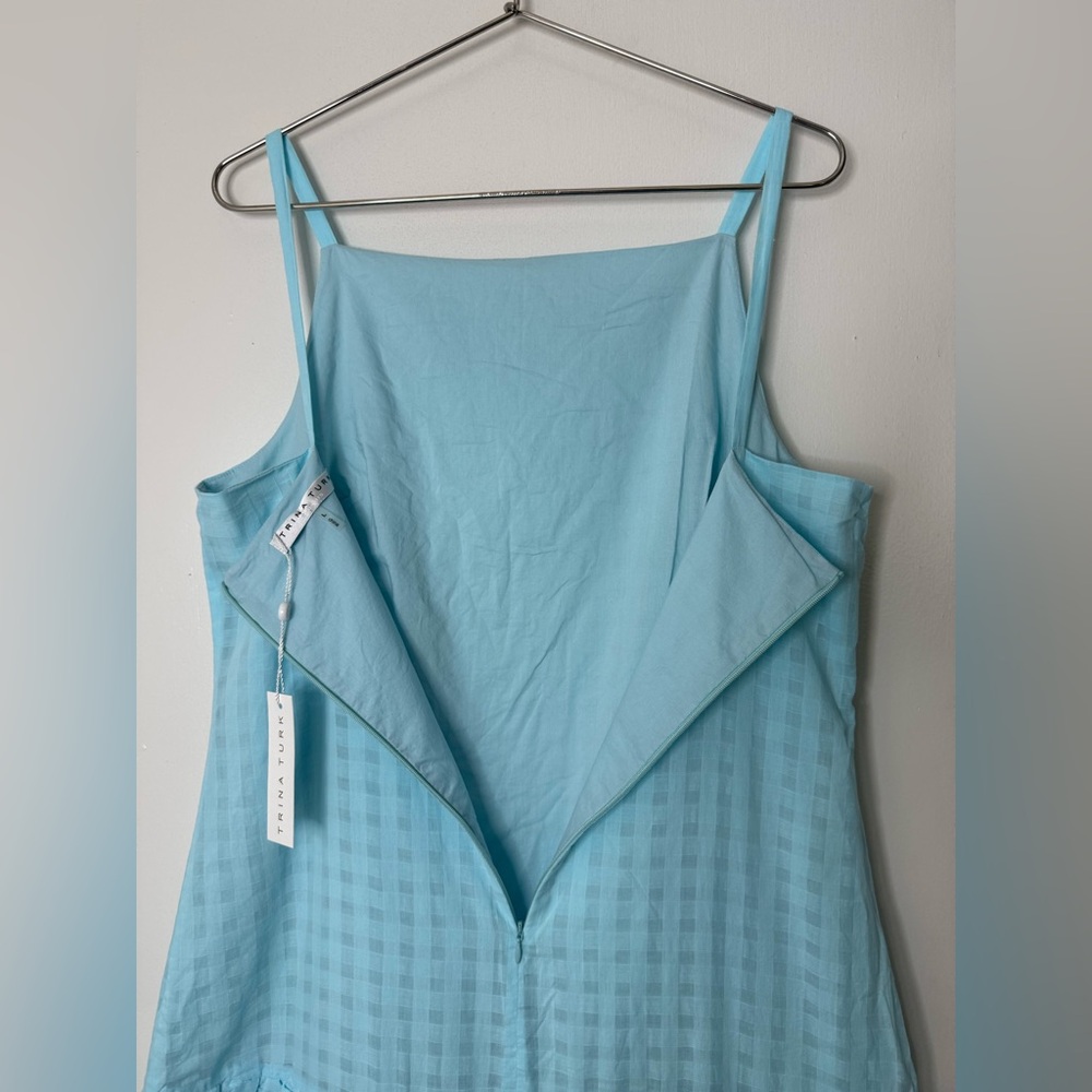 Trina Turk NWT Cherish, sky blue, gingham, bubble hem, sleeveless mini dress L - Picture 9 of 12
